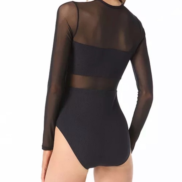NWT Michael Kors MICHAEL Women's Sheer-Sleeve Rash Guard One-Piece Swimsuit - Picture 2 of 2